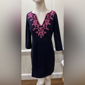 Crown & Ivy Navy Blue & Pink Embellished  Dress